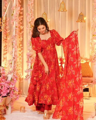 Ri8 Fashion Red Exclusive Digital Printed Anarkali Suit – Elegance Meets Modern Flair ClothsVilla