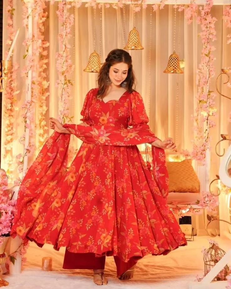 Ri8 Fashion Red Exclusive Digital Printed Anarkali Suit – Elegance Meets Modern Flair ClothsVilla