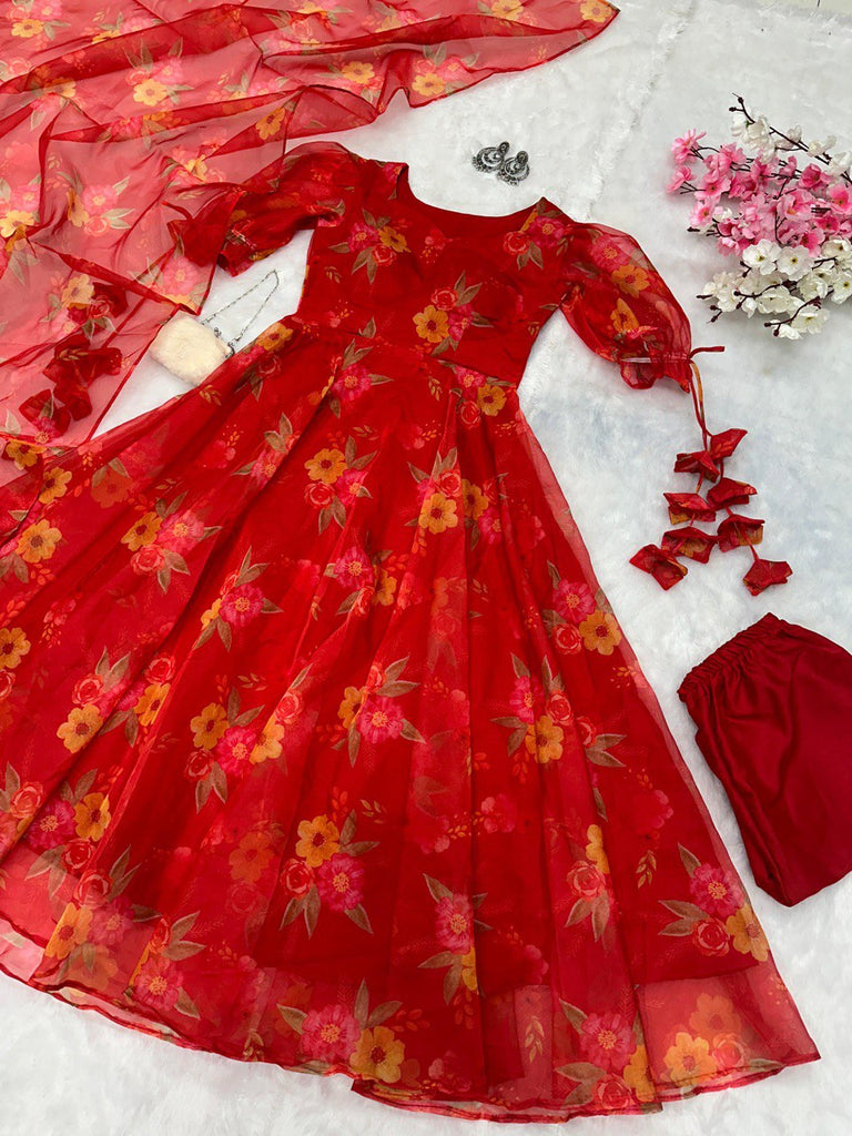 Ri8 Fashion Red Exclusive Digital Printed Anarkali Suit – Elegance Meets Modern Flair ClothsVilla