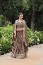 Load image into Gallery viewer, Roman Coffee Faux Blooming Lehenga Choli with Heavy Embroidery and Designer Dupatta ClothsVilla