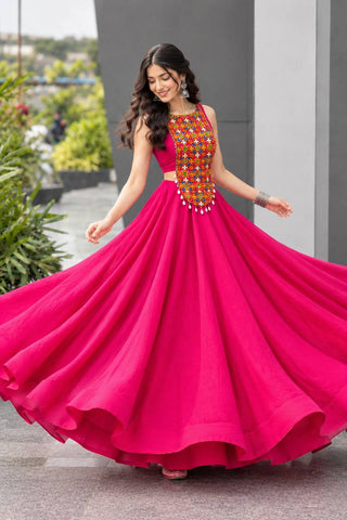 Rani Pink Silk Mirror & Shell Work Lehenga Set ClothsVilla