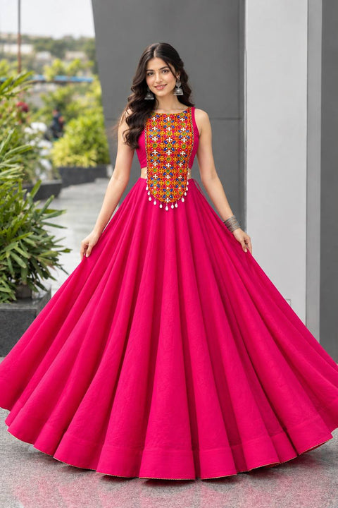Rani Pink Silk Mirror & Shell Work Lehenga Set ClothsVilla Main image