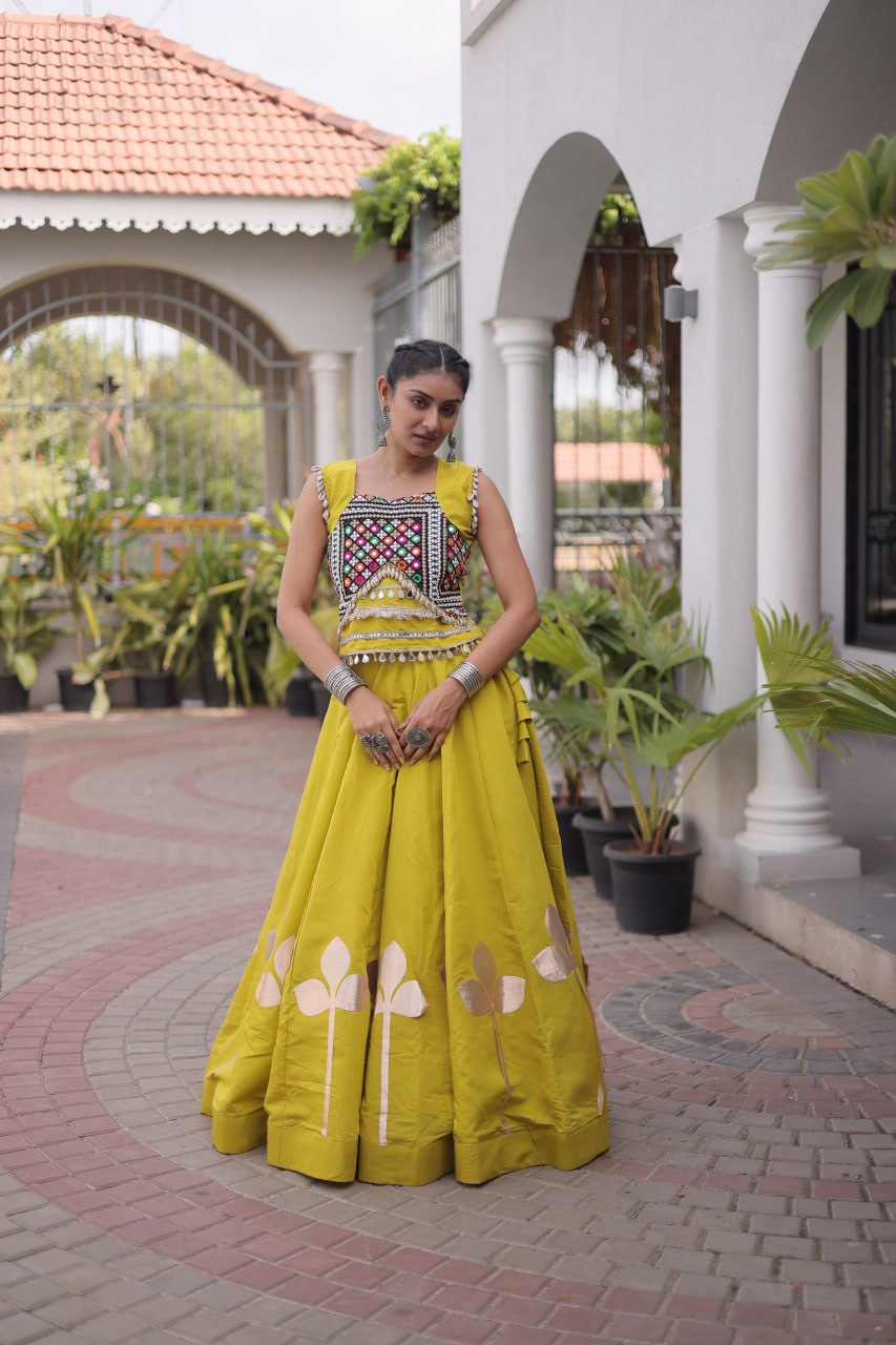 Roman Silk Pan Patti Gota Work Lehenga Set Clothsvilla