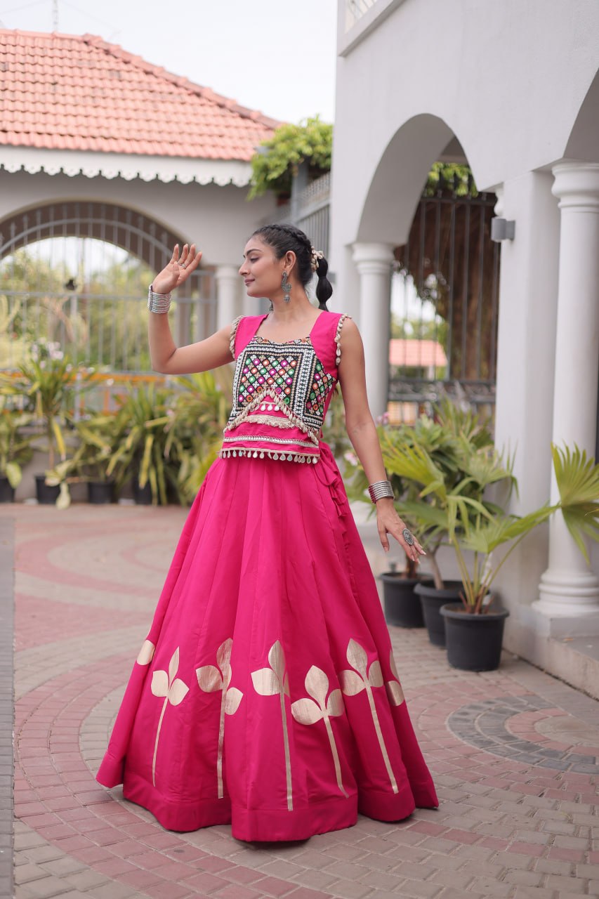 Roman Silk Pan Patti Gota Work Lehenga Set Clothsvilla