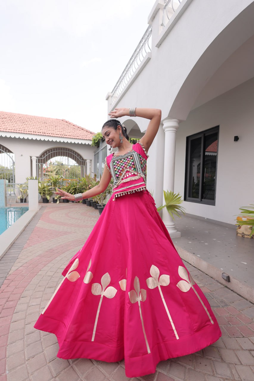 Roman Silk Pan Patti Gota Work Lehenga Set Clothsvilla