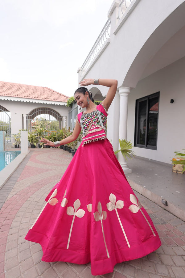 Roman Silk Pan Patti Gota Work Lehenga Set Clothsvilla
