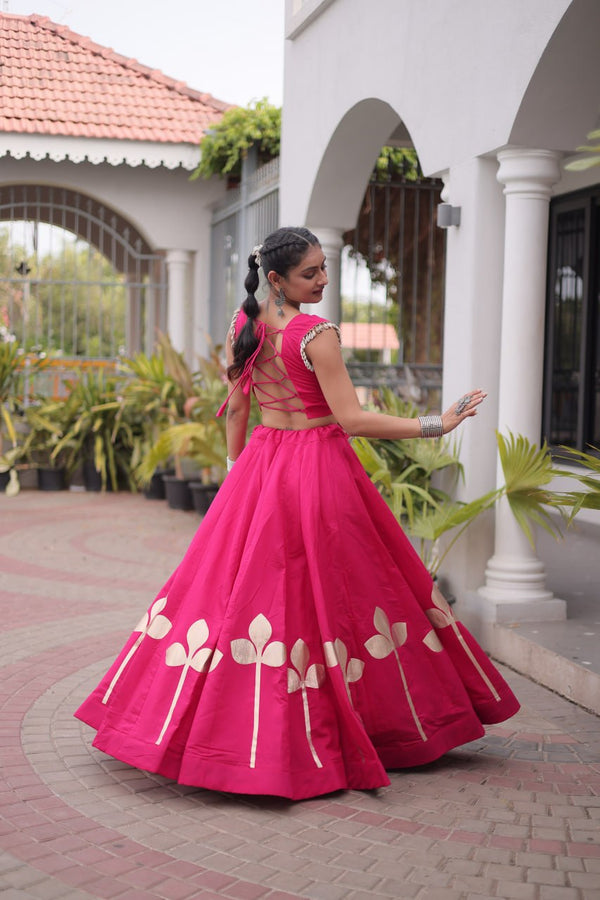 Roman Silk Pan Patti Gota Work Lehenga Set Clothsvilla