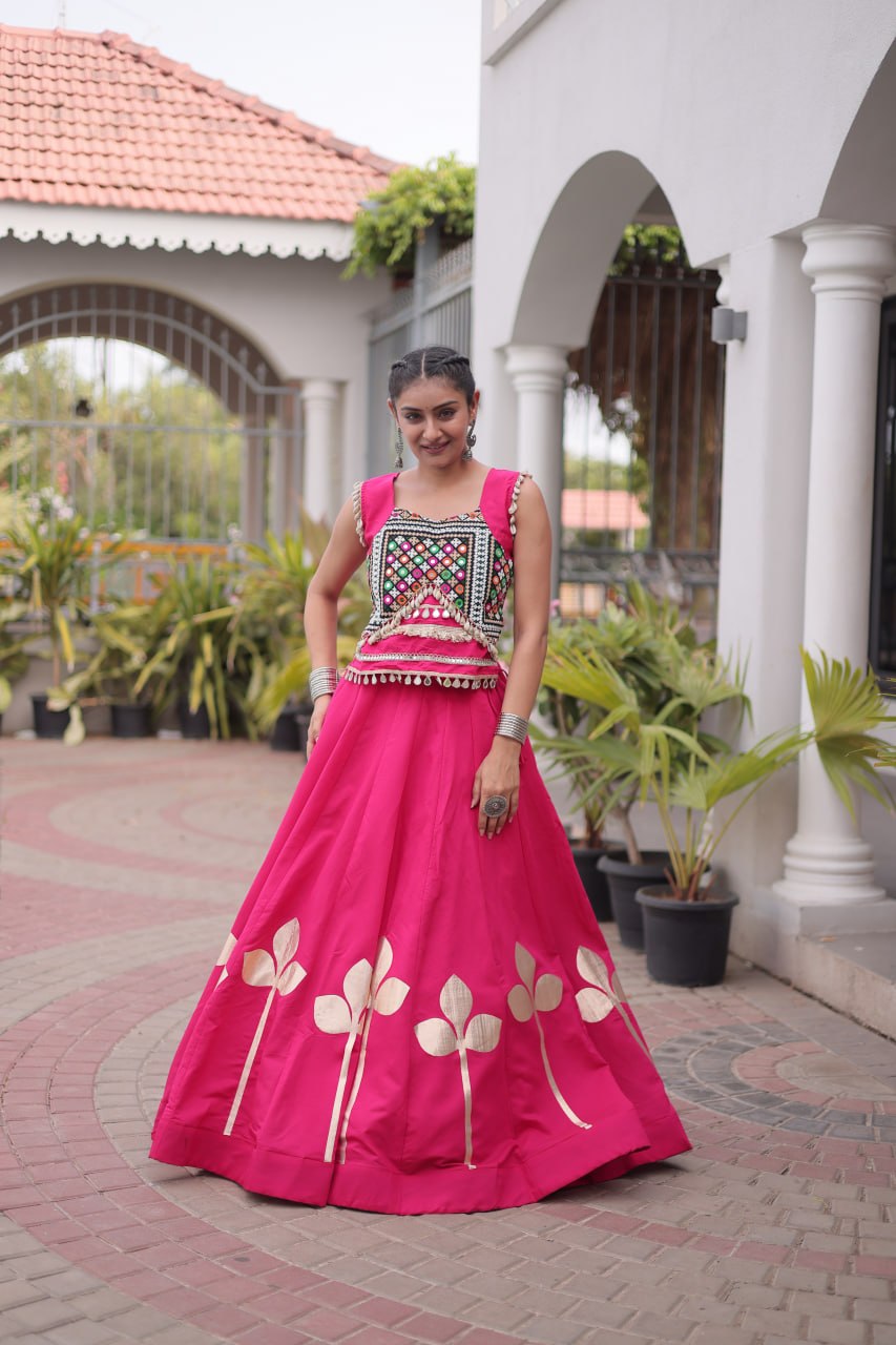 Roman Silk Pan Patti Gota Work Lehenga Set Clothsvilla