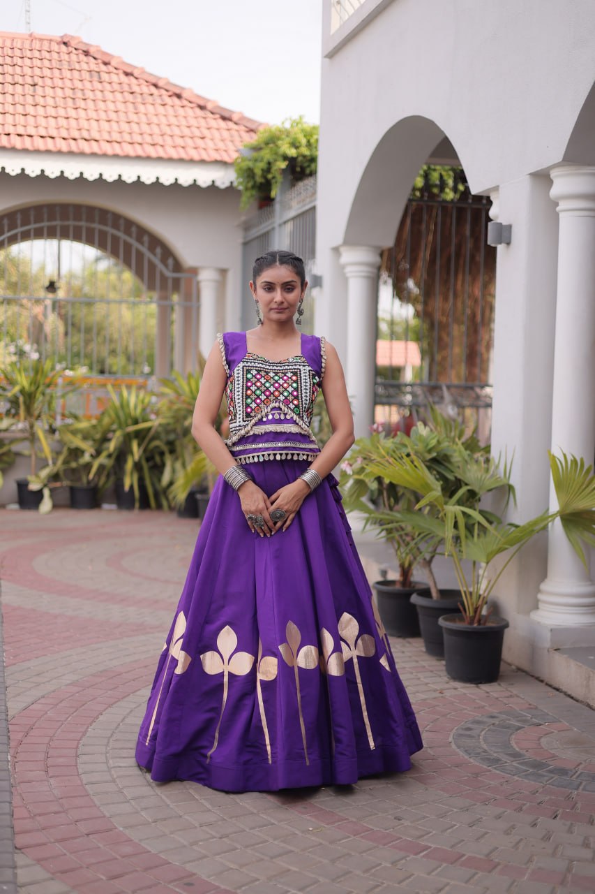 Roman Silk Pan Patti Gota Work Lehenga Set Clothsvilla
