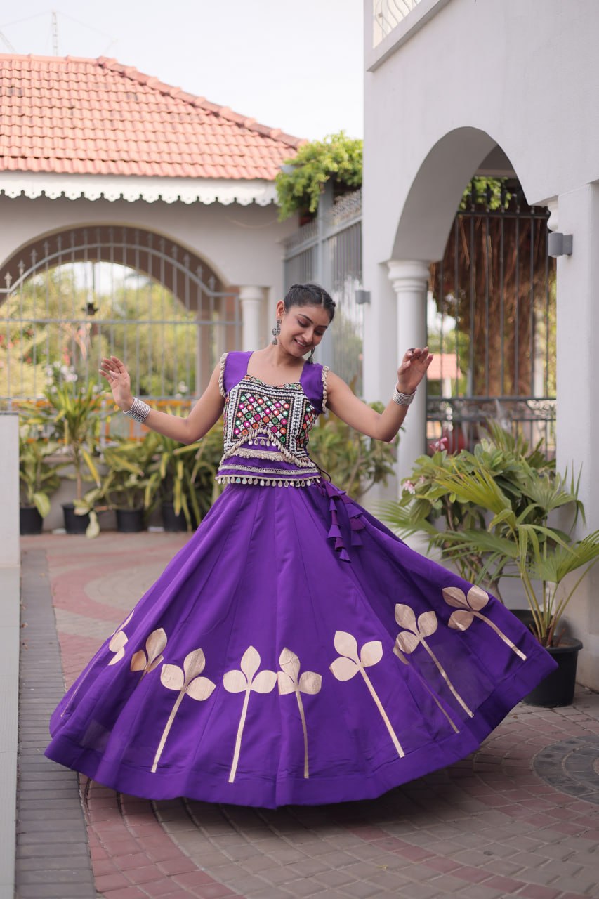 Roman Silk Pan Patti Gota Work Lehenga Set Clothsvilla