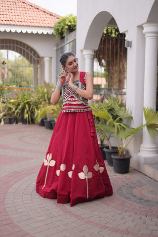 Roman Silk Pan Patti Gota Work Lehenga Set Clothsvilla