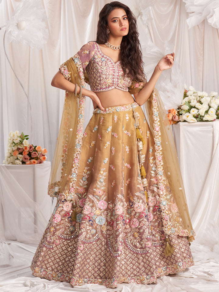 Rose gold Bridel net and Gotapatti & Moti embroidery Semi-Stitched Lehenga choli & Dupatta ClothsVilla