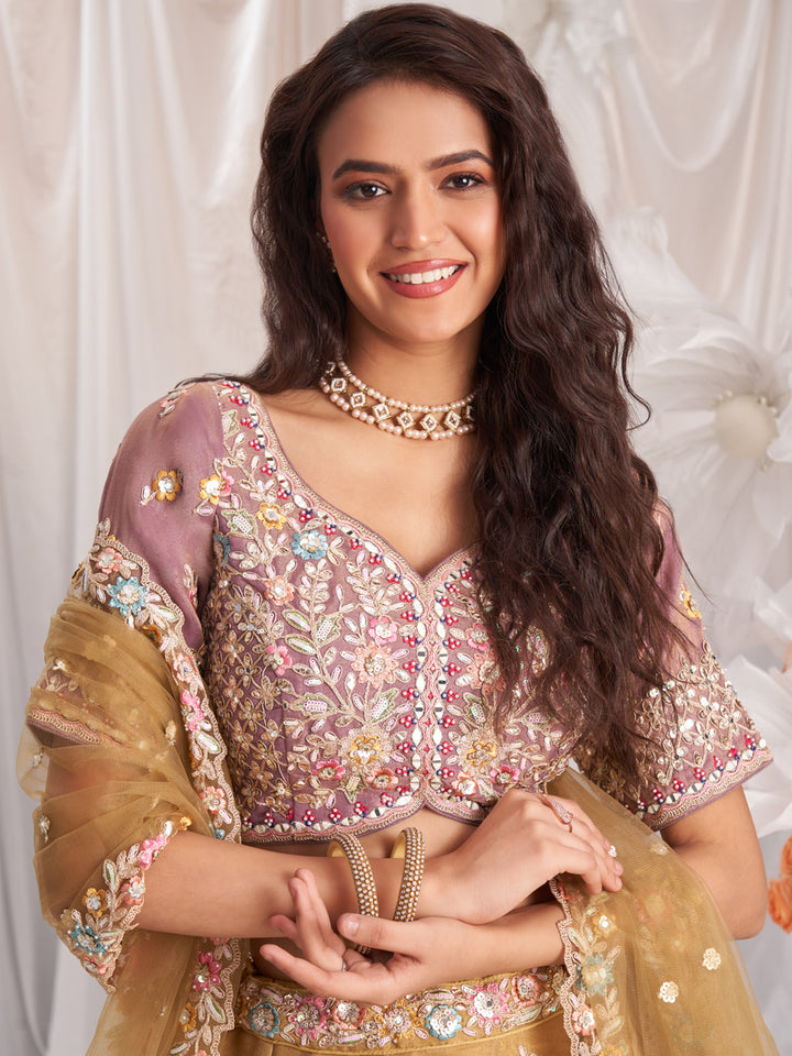 Rose gold Bridel net and Gotapatti & Moti embroidery Semi-Stitched Lehenga choli & Dupatta ClothsVilla