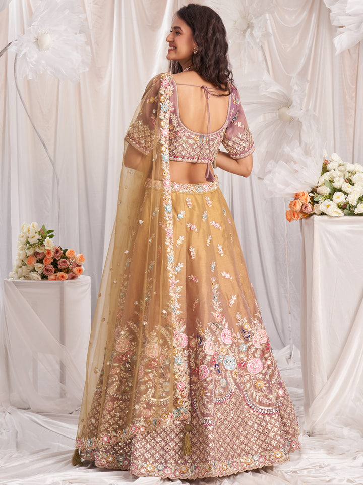 Rose gold Bridel net and Gotapatti & Moti embroidery Semi-Stitched Lehenga choli & Dupatta ClothsVilla