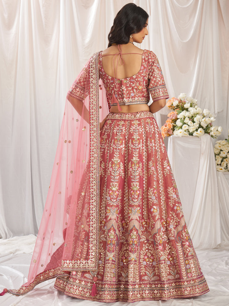 Rose Gold Bridel net and Gotapatti & Moti embroidery Semi-Stitched Lehenga choli & Dupatta ClothsVilla