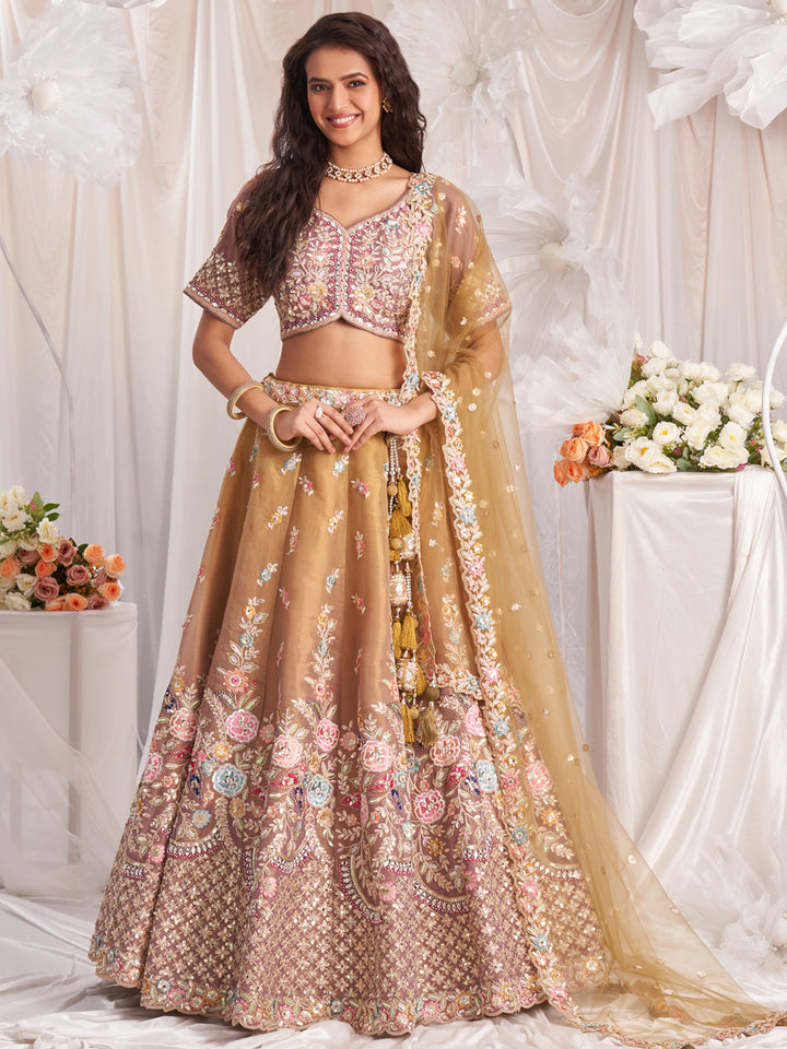 Rose gold Bridel net and Gotapatti & Moti embroidery Semi-Stitched Lehenga choli & Dupatta ClothsVilla