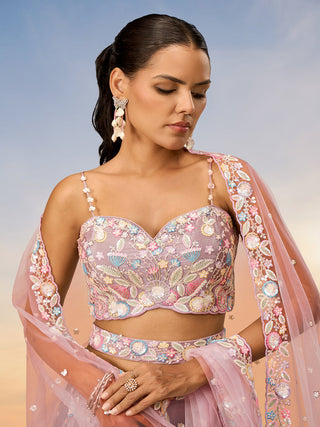 Rose Gold Chiffon Sequins and thread embroidery Semi-Stitched Lehenga choli & Dupatta ClothsVilla