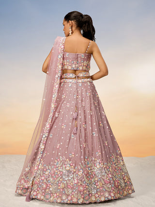 Rose Gold Chiffon Sequins and thread embroidery Semi-Stitched Lehenga choli & Dupatta ClothsVilla