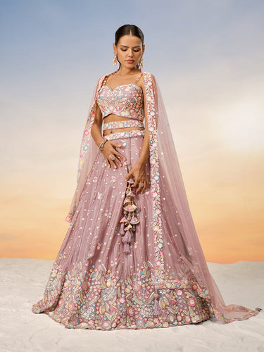 Rose Gold Chiffon Sequins and thread embroidery Semi-Stitched Lehenga choli & Dupatta ClothsVilla