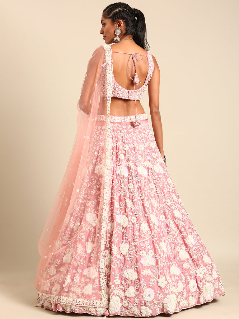 Rose Gold Chinon Sequins and Zarkan embroidery Semi-Stitched Lehenga choli & Dupatta ClothsVilla