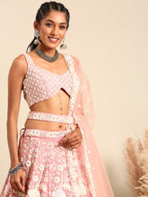 Load image into Gallery viewer, Rose Gold Chinon Sequins and Zarkan embroidery Semi-Stitched Lehenga choli &amp; Dupatta ClothsVilla