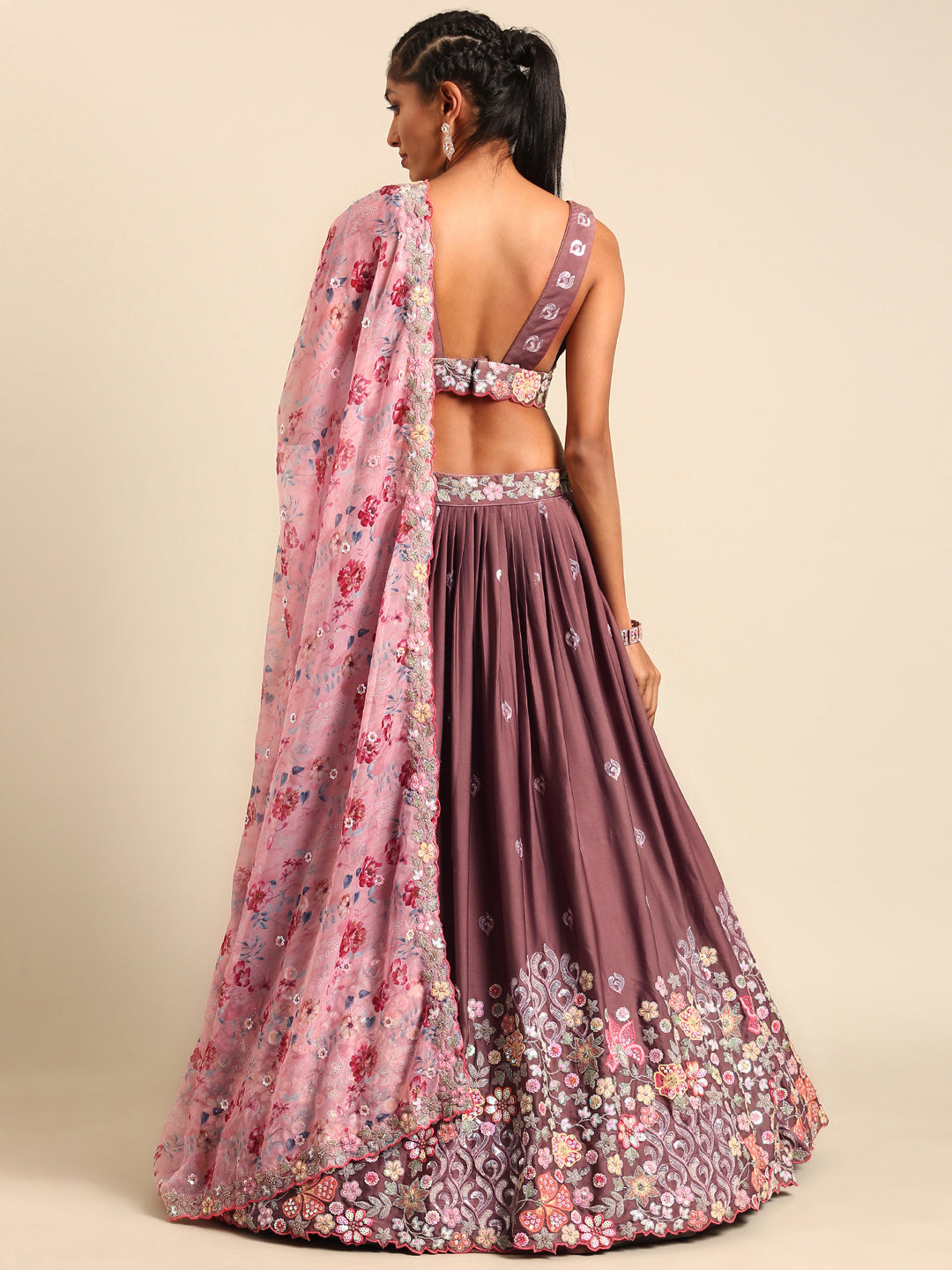 Rose Gold Chinon Sequins embroidery Semi-Stitched Lehenga choli & Dupatta ClothsVilla