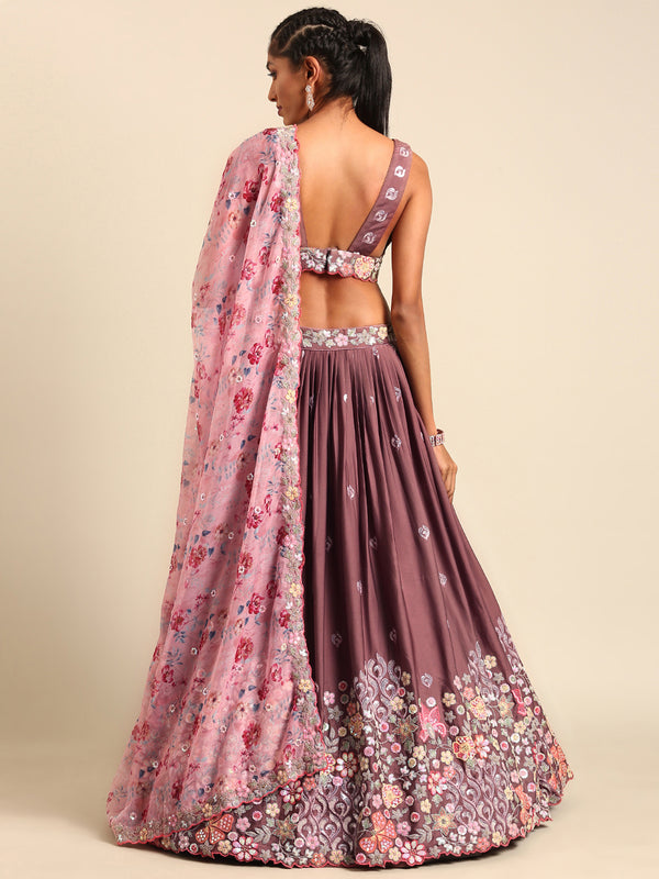 Rose Gold Chinon Sequins embroidery Semi-Stitched Lehenga choli & Dupatta ClothsVilla