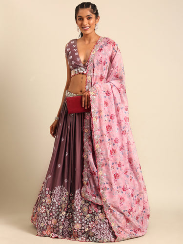 Rose Gold Chinon Sequins embroidery Semi-Stitched Lehenga choli & Dupatta ClothsVilla