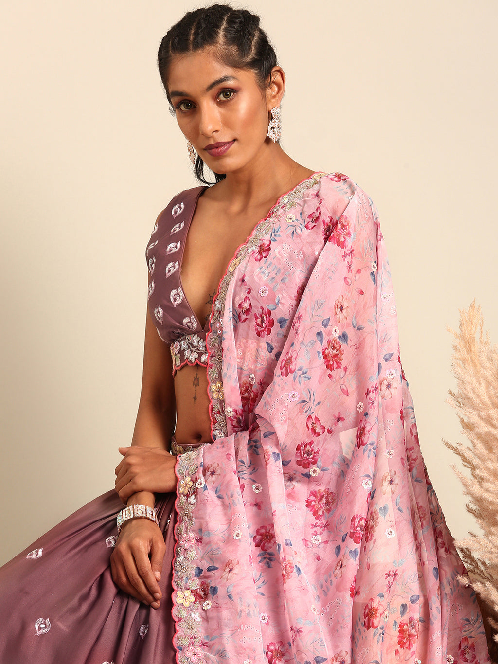 Rose Gold Chinon Sequins embroidery Semi-Stitched Lehenga choli & Dupatta ClothsVilla