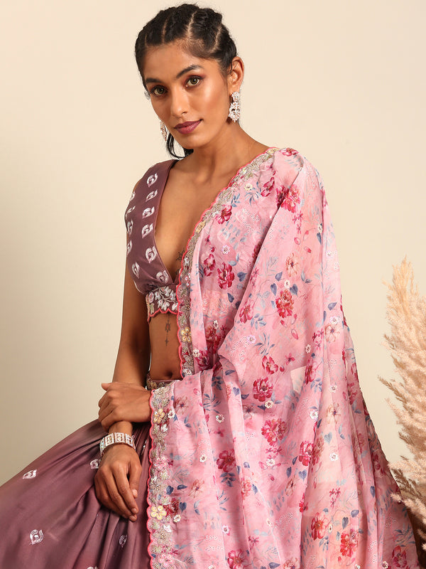 Rose Gold Chinon Sequins embroidery Semi-Stitched Lehenga choli & Dupatta ClothsVilla
