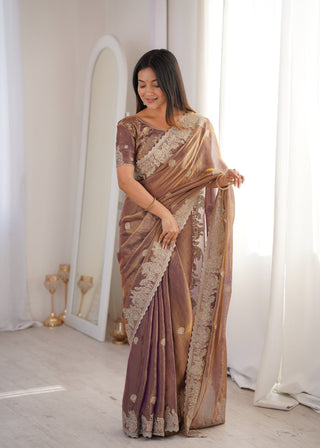 Rose Gold Designer Fendy Crush Saree ClothsVilla