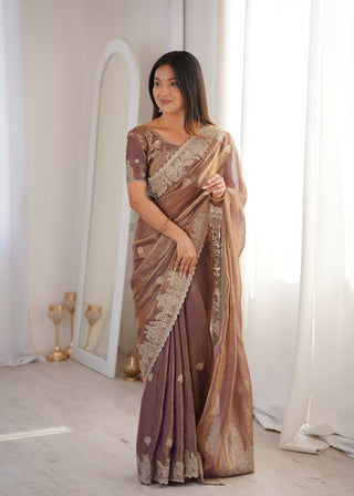 Rose Gold Designer Fendy Crush Saree ClothsVilla