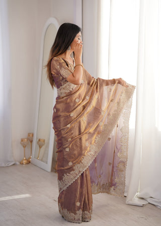 Rose Gold Designer Fendy Crush Saree ClothsVilla