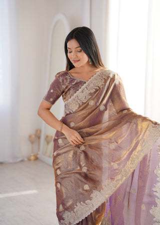 Rose Gold Designer Fendy Crush Saree ClothsVilla