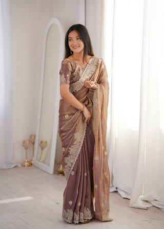 Rose Gold Designer Fendy Crush Saree ClothsVilla