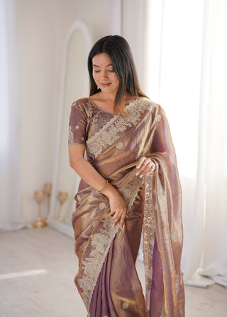 Rose Gold Designer Fendy Crush Saree ClothsVilla