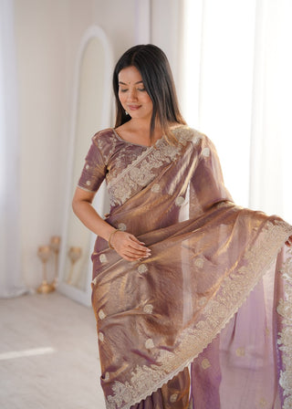 Rose Gold Designer Fendy Crush Saree ClothsVilla
