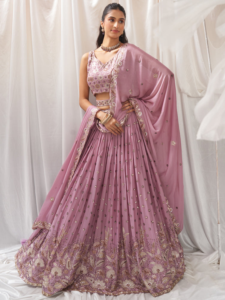 Rose Gold Georgette Sequin embroidery Semi-Stitched Lehenga choli & Dupatta ClothsVilla