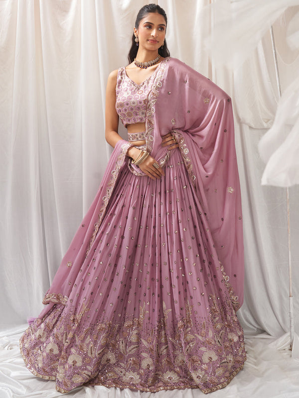 Rose Gold Georgette Sequin embroidery Semi-Stitched Lehenga choli & Dupatta ClothsVilla