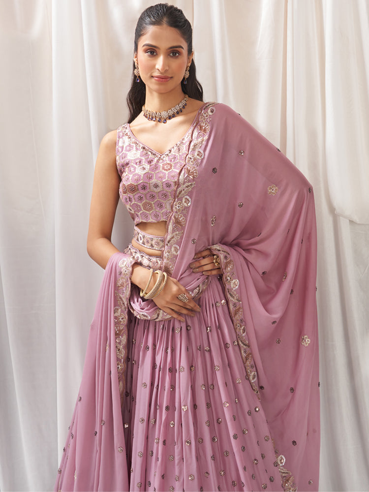 Rose Gold Georgette Sequin embroidery Semi-Stitched Lehenga choli & Dupatta ClothsVilla