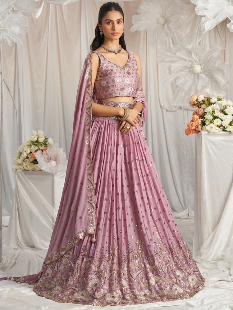 Rose Gold Georgette Sequin embroidery Semi-Stitched Lehenga choli & Dupatta ClothsVilla