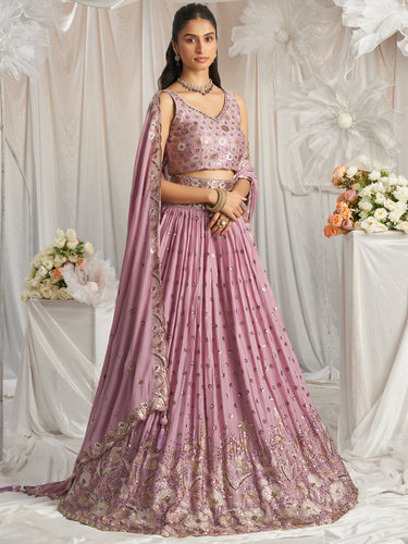 Rose Gold Georgette Sequin embroidery Semi-Stitched Lehenga choli & Dupatta ClothsVilla