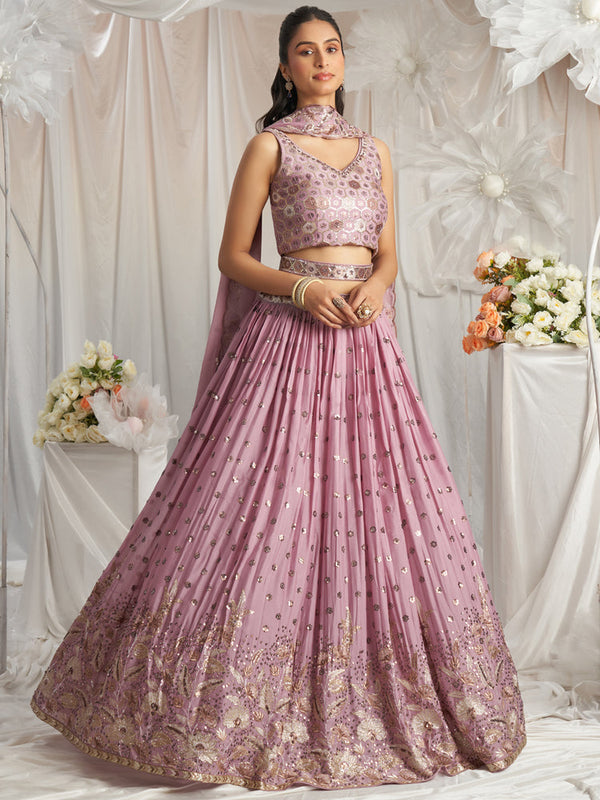 Rose Gold Georgette Sequin embroidery Semi-Stitched Lehenga choli & Dupatta ClothsVilla