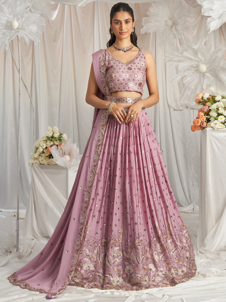Rose Gold Georgette Sequin embroidery Semi-Stitched Lehenga choli & Dupatta ClothsVilla