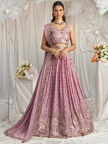Rose Gold Georgette Sequin embroidery Semi-Stitched Lehenga choli & Dupatta ClothsVilla