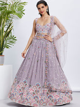 Load image into Gallery viewer, Rose Gold Mauve Chiffon Lehenga Choli Set with Sequins &amp; Thread Embroidery ClothsVilla