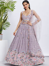 Load image into Gallery viewer, Mauve Organza Sequins, Zarkan and thread embroidery Semi-Stitched Lehenga choli &amp; Dupatta ClothsVilla