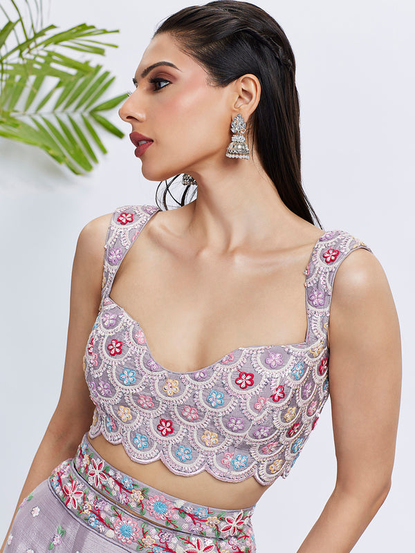 Rose Gold Mauve Chiffon Lehenga Choli Set with Sequins & Thread Embroidery ClothsVilla