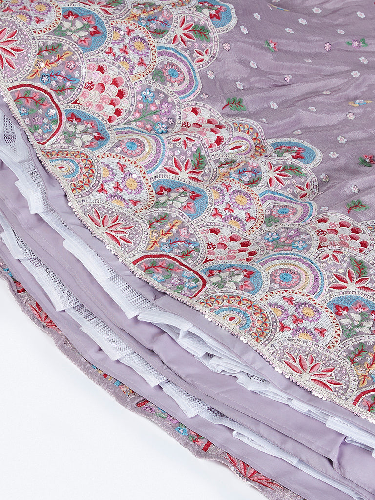 Rose Gold Mauve Chiffon Lehenga Choli Set with Sequins & Thread Embroidery ClothsVilla