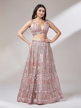 Load image into Gallery viewer, Rose Gold Net Mirror &amp; Sequinse embroidery Semi-Stitched Lehenga choli &amp; Dupatta Clothsvilla